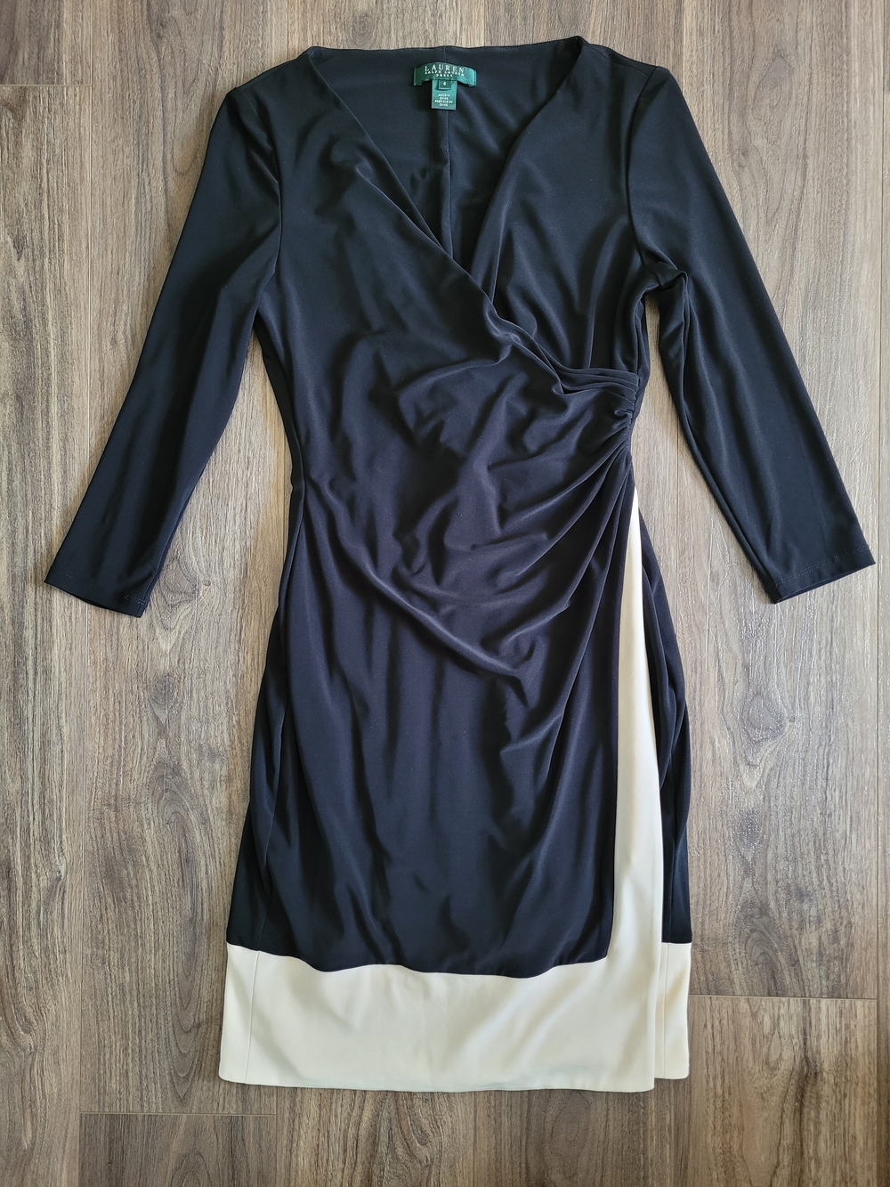 Lauren Ralph Lauren Black & Cream Wrap-Style Dress Eligant• Professional